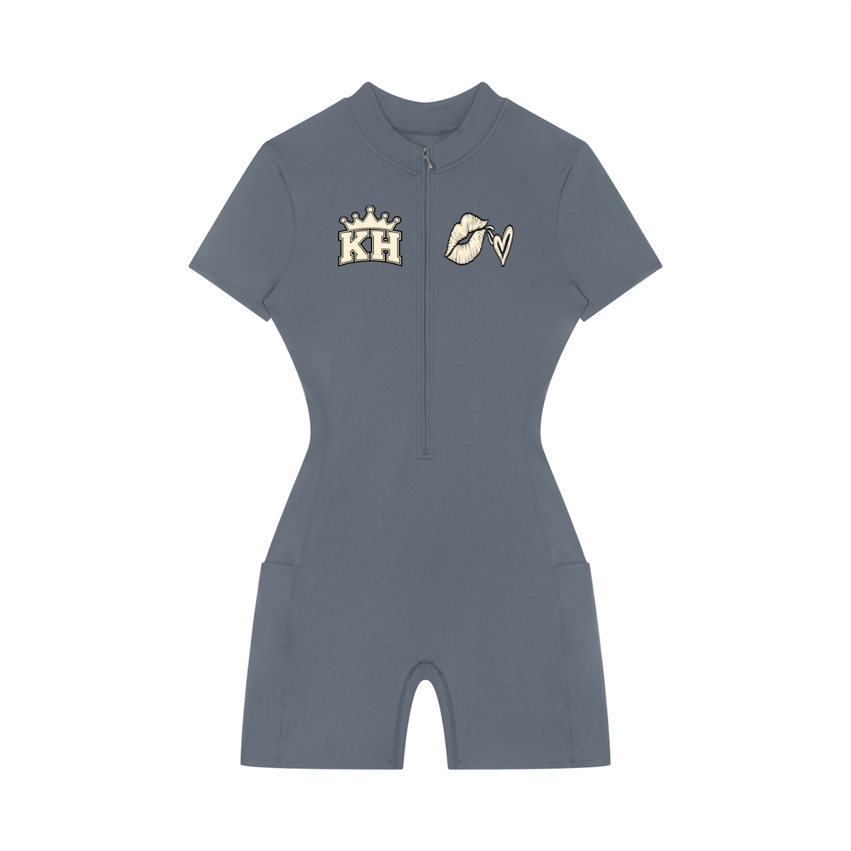 KruHouse Women's Quarter-Zip Short Sleeve Romper