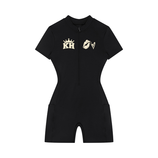 KruHouse Women's Quarter-Zip Short Sleeve Romper
