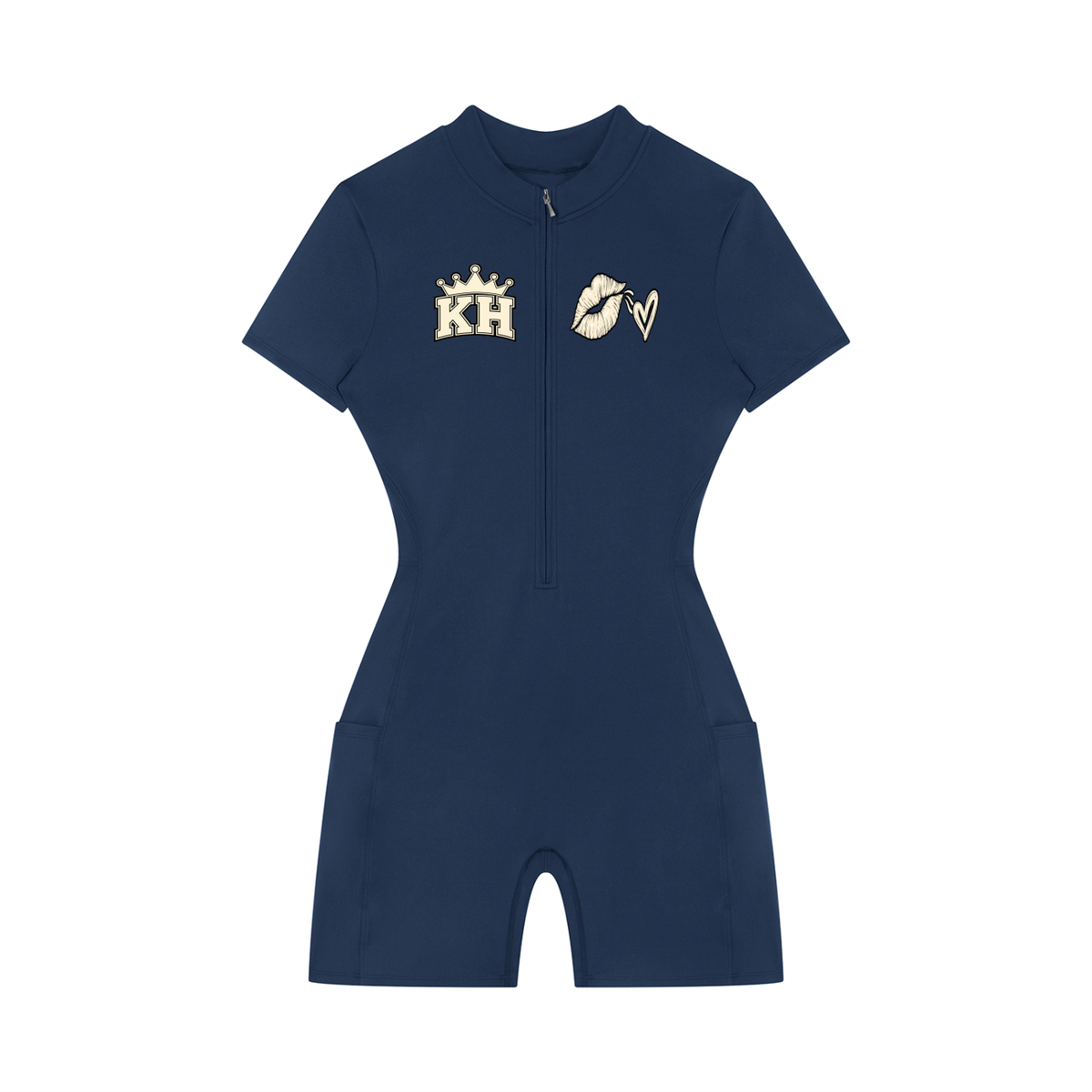 KruHouse Women's Quarter-Zip Short Sleeve Romper