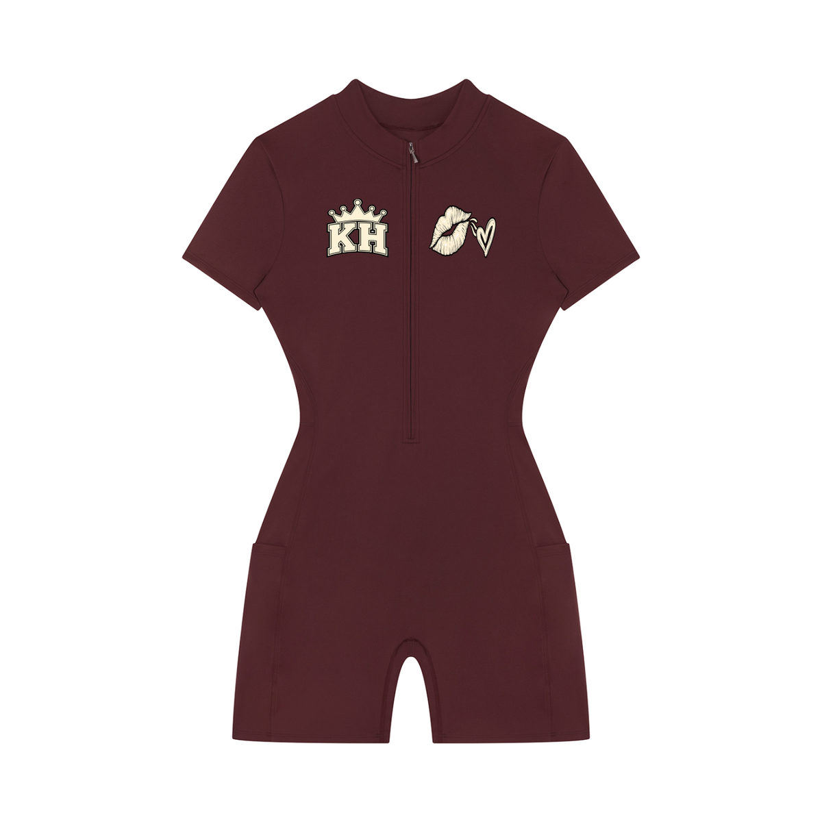 KruHouse Women's Quarter-Zip Short Sleeve Romper