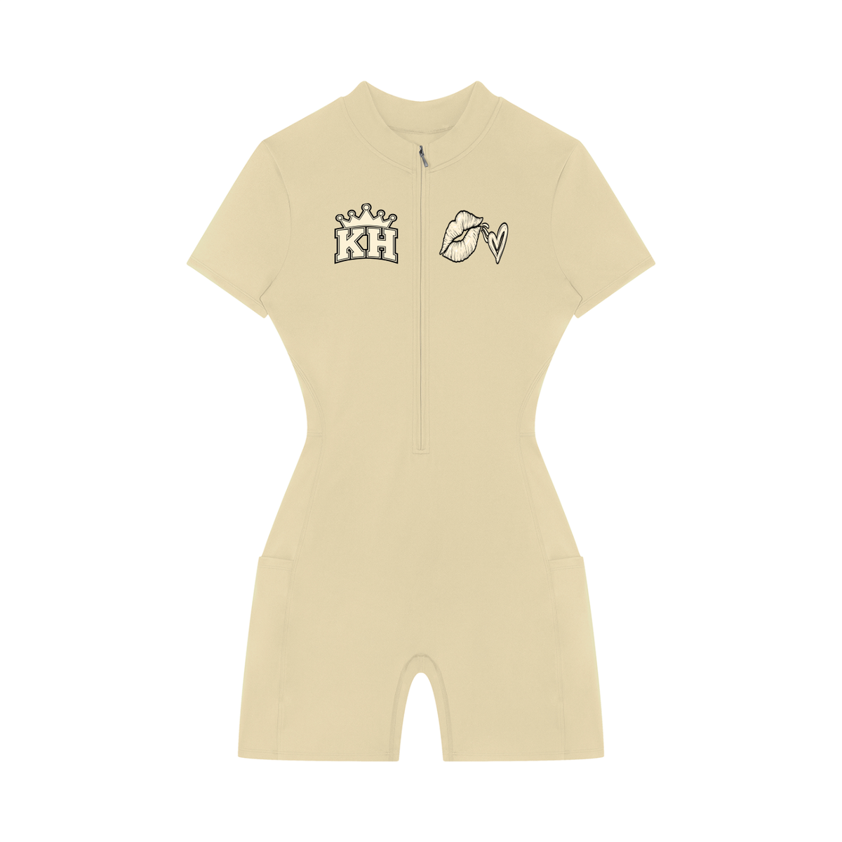 KruHouse Women's Quarter-Zip Short Sleeve Romper